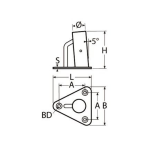 base candelero triangular 30 grados tubo 25 mm