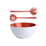 Ensaladera moderna de melamina con cubiertos Harmony Coral 3 pc.