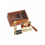 Set Mini Telescopio Catalejo y Reloj de Arena en latón y piel Batela - AGOTADO