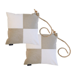 Set de 2 cojines impermeables de cuadros Gris-blanco con lazo