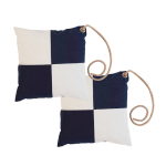 Set de 2 cojines impermeables de cuadros Azul marino-blanco con lazo