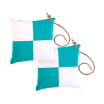 Set de 2 cojines impermeables de cuadros Turquesa con lazo