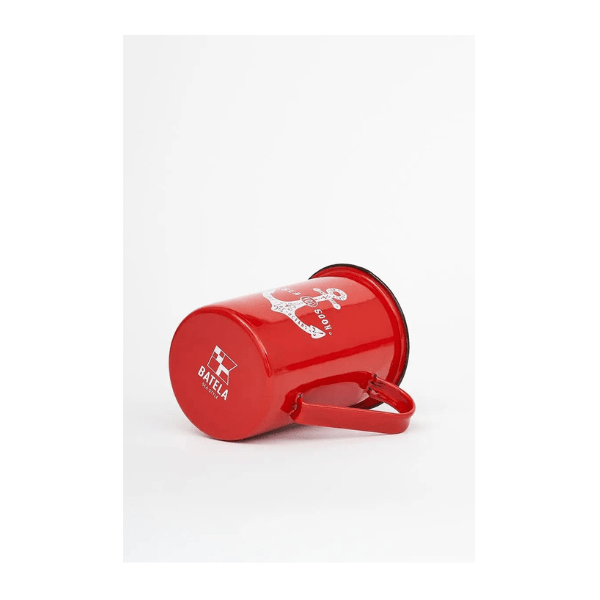 taza alta de metal color rojo ancla batela
