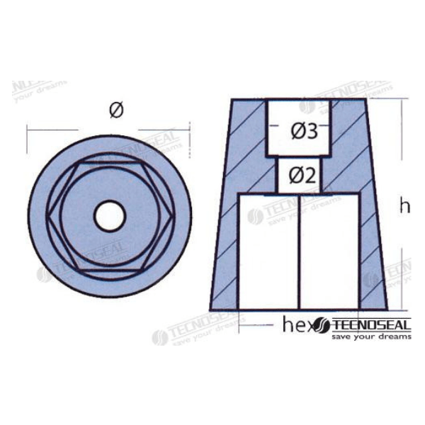 ten0040700 Ánodo Radice Hexagonal Zinc Eje 60Mm