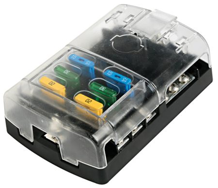Caja portafusibles con tapa a presión transparente, fabricada en policarbonato