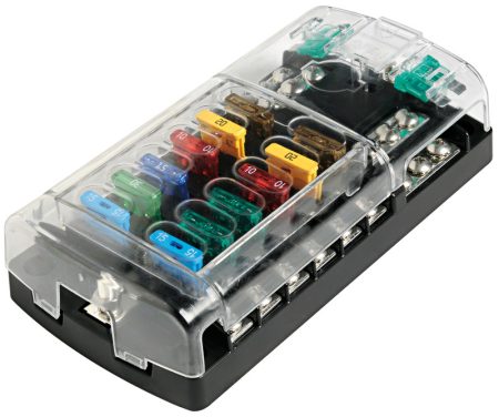 Caja portafusibles con tapa a presión transparente, fabricada en policarbonato