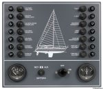 Cuadro de control eléctrico con 14 interruptores.