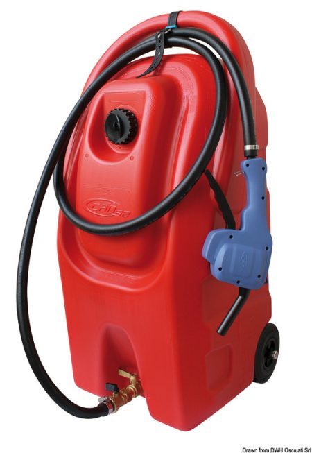 Contenedor de transporte con ruedas para gasolina.