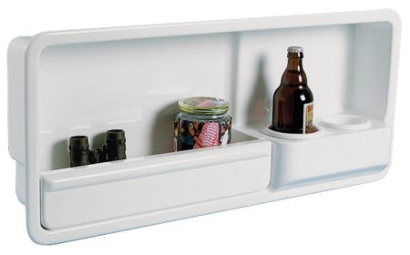 Carcasa lateral equipada con dos portavasos/latas/botellas pequeñas.