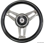 Volante con radios de acero inoxidable.