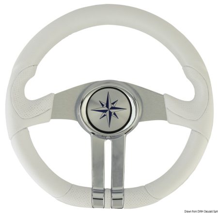 Volante blanco con radios plateados/cromados