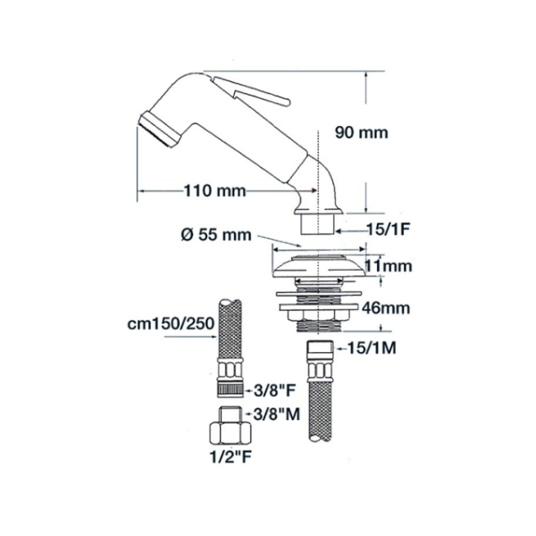 Grifo ducha laton cromado con boton Grifo ducha laton cromado con boton