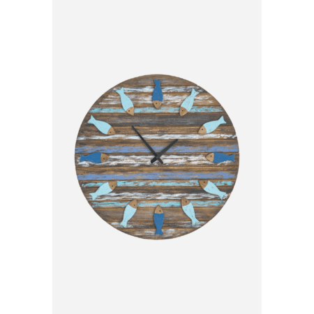 Reloj de pared marinero de madera con peces