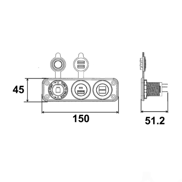 Voltímetro-amperímetro digital, toma de mechero y USB-A+USB-C 1 Voltímetro/amperímetro digital, toma de mechero y USB-A+USB-C