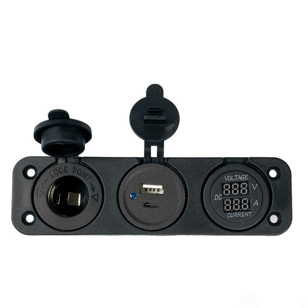 Voltímetro-amperímetro digital, toma de mechero y USB-A+USB-C Voltímetro/amperímetro digital, toma de mechero y USB-A+USB-C