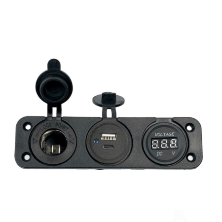 Voltímetro digital, toma de corriente doble USB A+C + encendedor